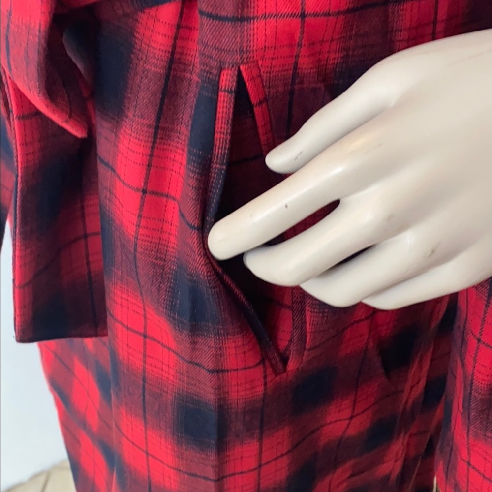 Red and Black buffalo Plaid Cheetah-leopard print jacket with waist tie - Picture 7 of 10
